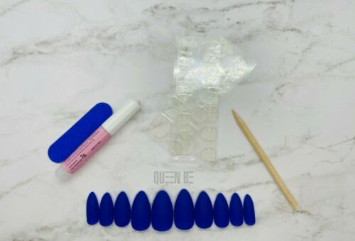 Queen Be Medium Press On Nails Matte Royal Blue Stiletto 24 Nails,Glue,Tabs,File - Picture 2 of 2