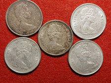 Five 1968 Canadian Quarters 50 Percent Silver. Nice Coins.