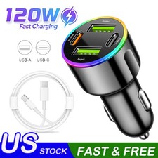120W Super Fast Charging USB Type C Double PD Car Charger ForAll Cell Phone iPad