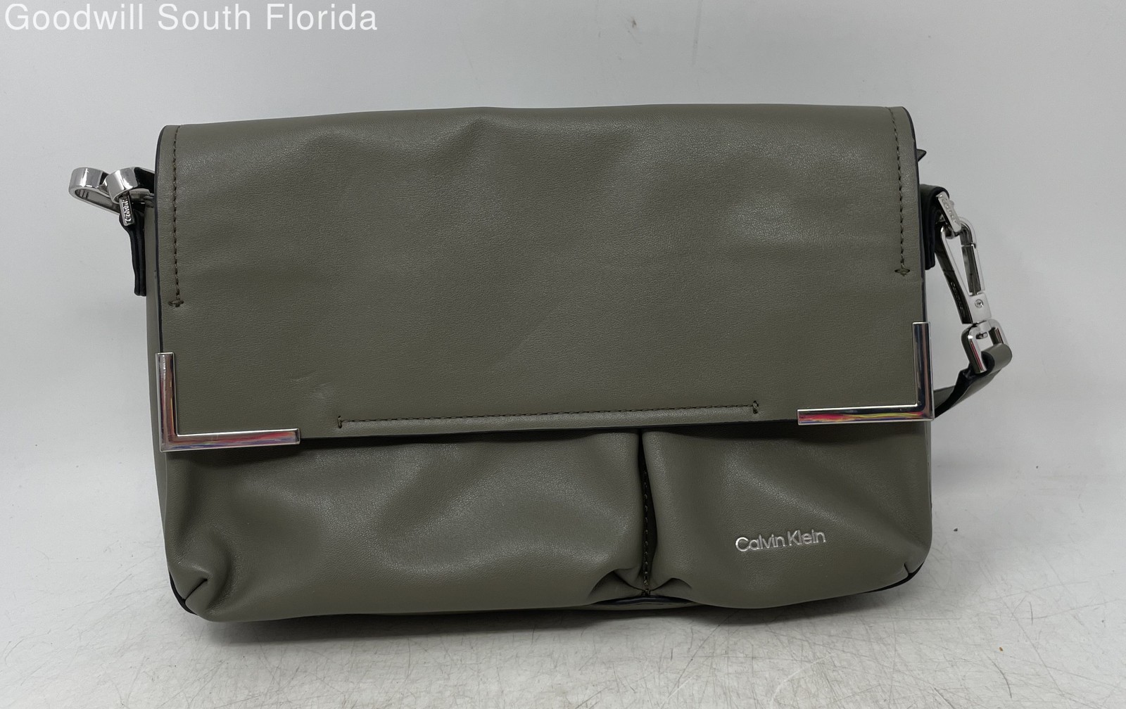 Calvin Klein Womens Mica Gray Adjustable Strap Convertible Crossbody Handbag