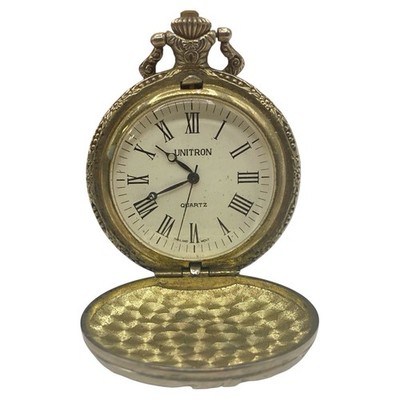 Vintage Unitron Silver Tone Quartz Pocket Watch Hunting Scene New Battery