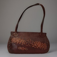 Vintage Tooled Stamped Leather Brown Hippie Purse Boho 10 X 7 X 3