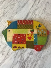 Vintage Retro Pig Art Hand Painted Wood Wall Hanging Decor Farmhouse Ranch