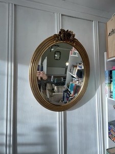 Espejo ovalado biselado francés vintage tallado en oro rosa espejo colgante de pared