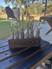 Old Homestead Cheese Set/Vintage  Wood Base Japan/Stainless Steel Pre/ WWII