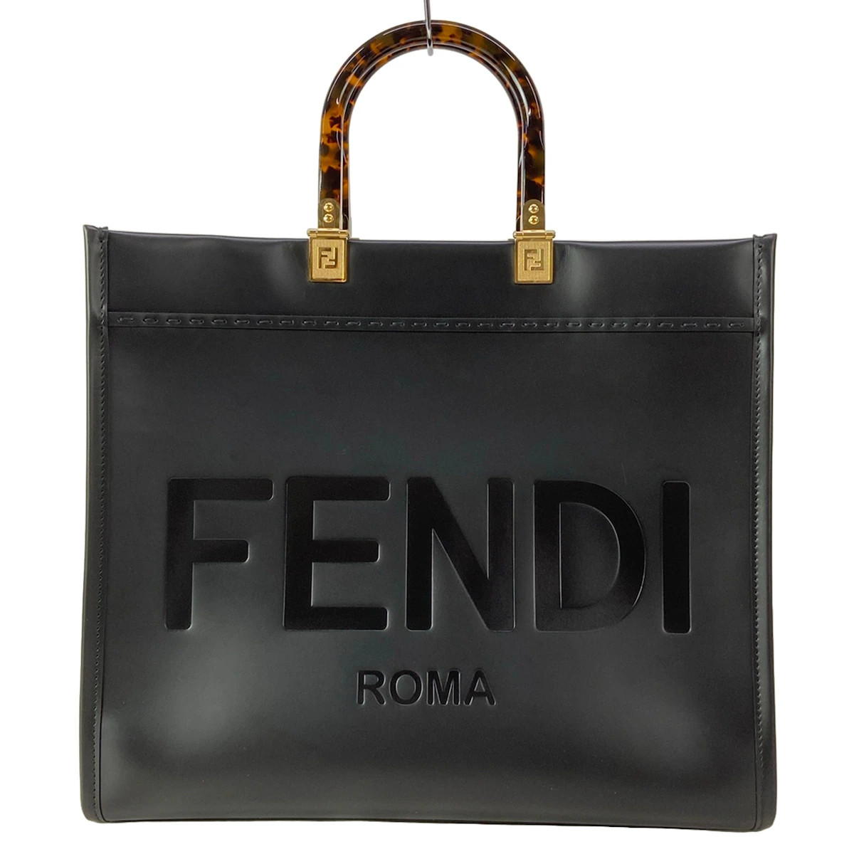 FENDI Sunshine Medium 8BH386 Black Leather Tote Bag