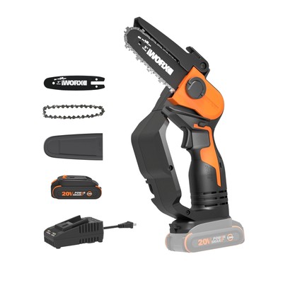Worx 20V 5'' Mini Cordless Chainsaw, 3.9 lbs, 22 Black,orange 