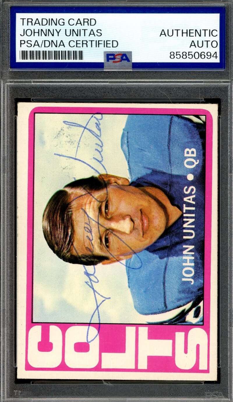 Johnny Unitas PSA DNA Vintage Signed 1972 Topps Autograph Colts view 1