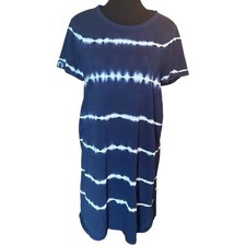 J Crew Womens Large Tie Dye T-Shirt Dress Navy Cotton Casual Summer Coastal Midi