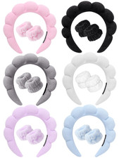 Multicolor Spa Headband Set With 2 Wristbands For Skincare Makeup