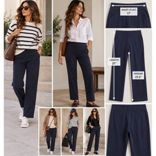 Lands End Starfish Pants Women L Petite Navy Pull On Straight Leg Stretch Preppy
