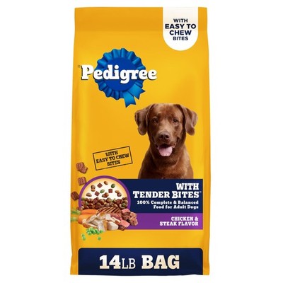Pedigree Dry Dog Food Tender Bites, Adult Chicken and Steak Flavor, 14 lb. Bag