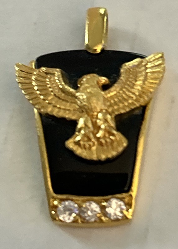 Vtg Rhinestone eagle, black onyx, 3 zirconia, 1”