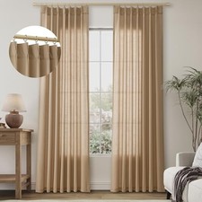 Brown Pinch Pleat Linen Curtains 84 Inch Length 2 40"W x 84"L Pack of 2 Tan
