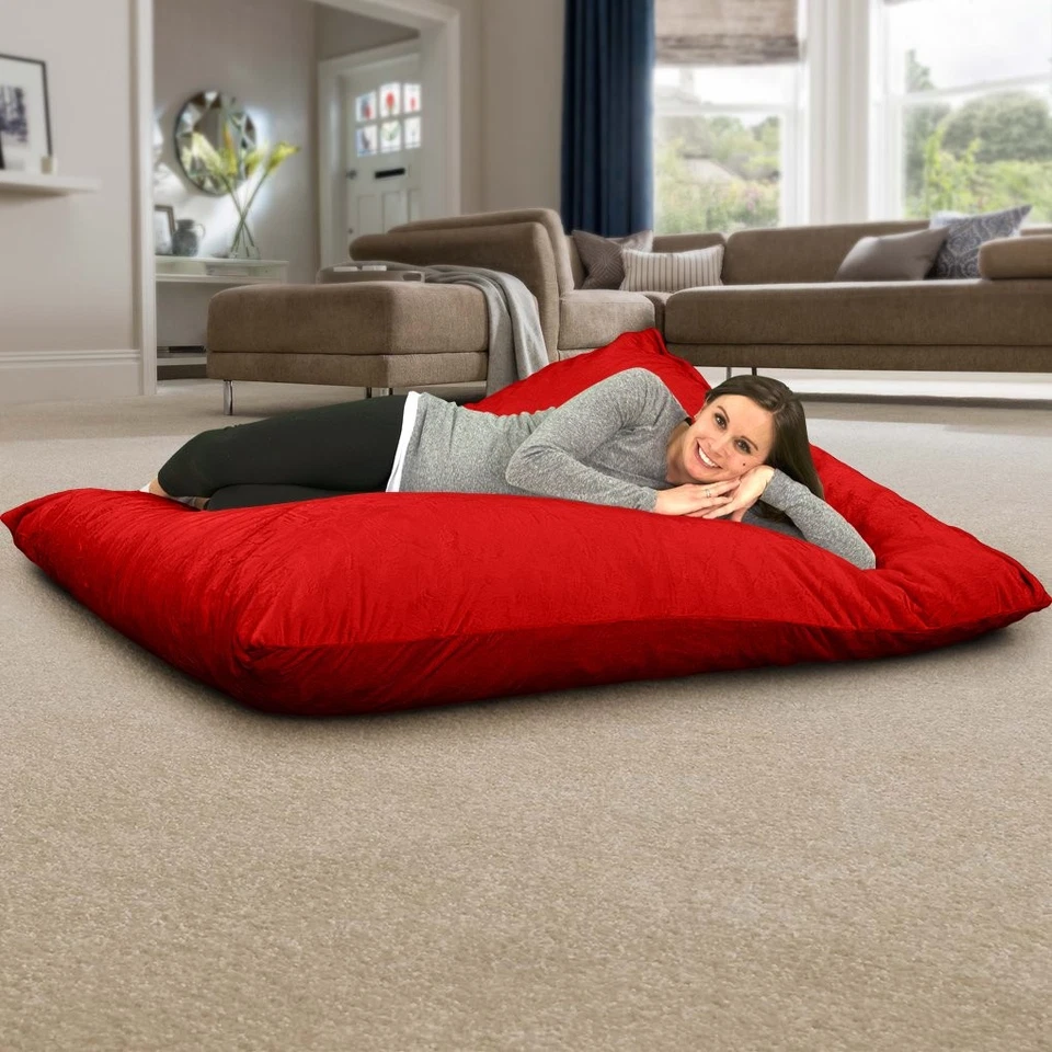 Comfy Chair Couch Lounge Sofa Loveseat, Oversize Bean Bag Pillow | Red Suede - Изображение 2 из 4