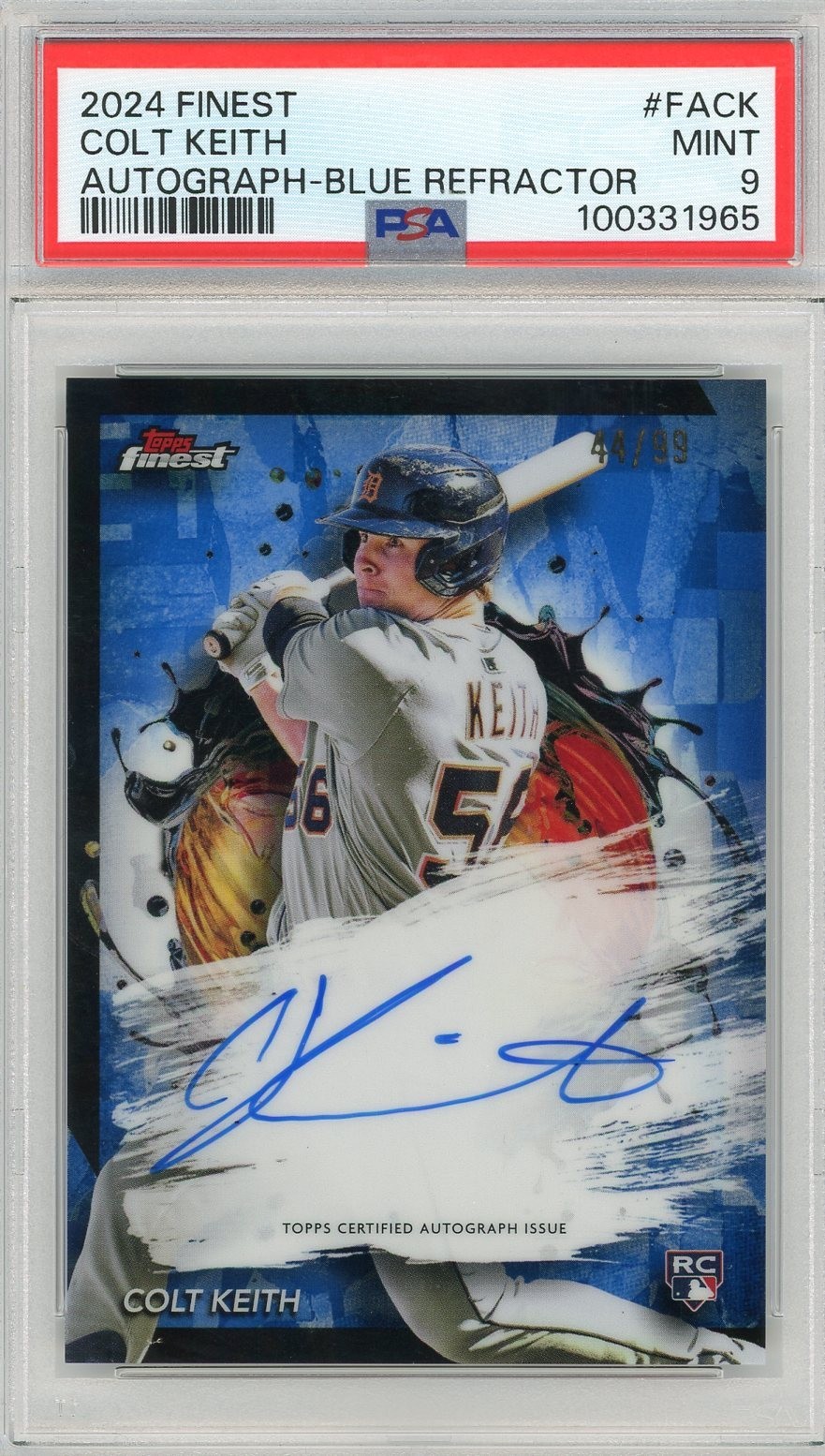 Colt Keith 2024 Topps Finest Rookie Autograph Blue Refractor /99 PSA 9