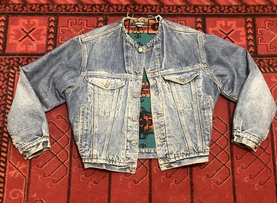 Jaqueta jeans vintage Giordano estampa nativa média Itália - Imagem 3 de 4