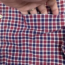 Nautica Button Down Shirt Mens Classic Fit XL Red Blue Tartan Plaid Long Sleeve