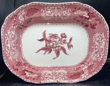 Spode Copeland Camilla Red Scalloped 12 1/2" Oval Serving Platter Old Mark