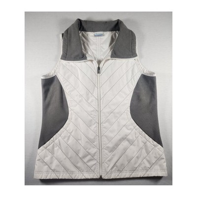 Columbia Womens Quilted Fleece Trim Full Zip Vest Cream Grey Large Chevron Warm