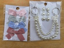 Time and Tru Handbag Charms for EVA Beach Tote Gingham Bows & Pearl Beads Set