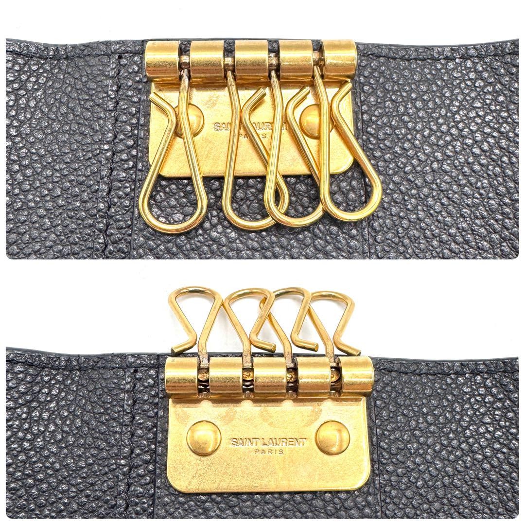 小物 SAINT LAURENT key case Saint Laurent Key Case Black Leather Unisex 6 Key Holder YSL