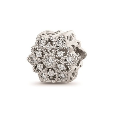 Reflection Beads Sterling Silver Rhodiumed White CZ Filigree Snowflake Bead