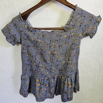 American Eagle Womens Square Neck Top M Floral Smocked Cottagecore Milkmaid