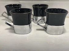 4 Espresso Cups Cappuccino Coffee Turkish MCM Chrome Holder JAPAN 60s Cafe Latte