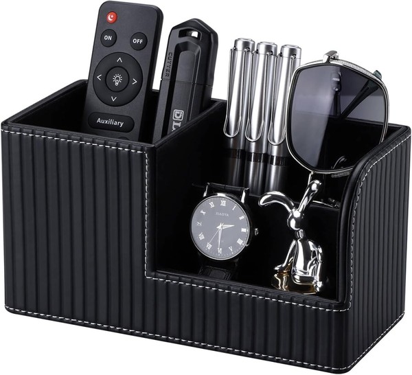 Stifte Organizer Pu Leder Schreibtisch Stiftehalter Mit 3 Taschen Schwarz BüRo-image