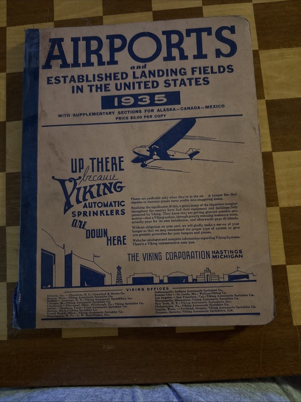 1935 AIRPORTS and Established LANDING FIELDS IN THE United States Orig. Maps Ads
