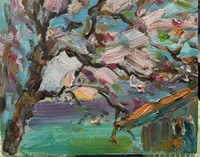 Hand-painted oil painting of a beautiful  Garden Flower In Spring In Cardboard