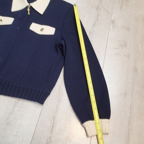 ST JOHN COLLECTION navy cream Santana knit zip sweater/ jacket sz S - Picture 18 of 20