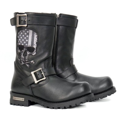 Hot Leathers BTM1018 Men s Black Tall Harness Flag Skull Boot with Round Toe