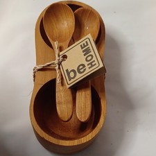 NEUF ! Be Home Cave à sel et poivre en bois de teck avec 2 cuillères, fait main en Thaïlande