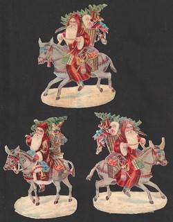 3 CHROMOS DECOUPIS Pères Noël 120x110mm