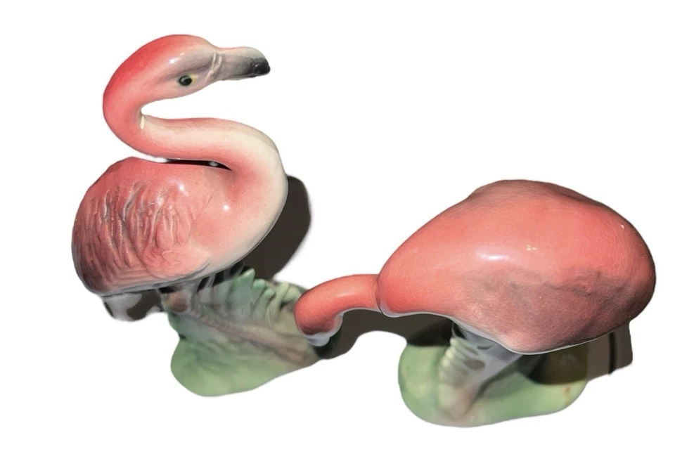 Par de estatuillas de flamenco rosa de colección MCM conjunto cerámica sin marca tropical Art Deco Foto 3 de 4