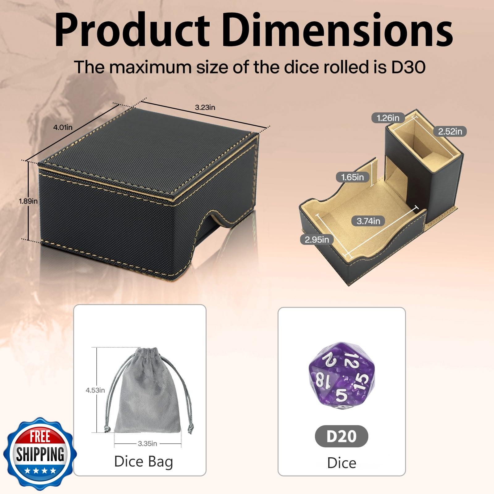 Stepane Dice Tower and Tray, Portable Commander Deck Box, Foldable Dice Stora