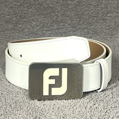 FootJoy FJ Buckle Belt White Leather Ivory & Chrome Logo Golf