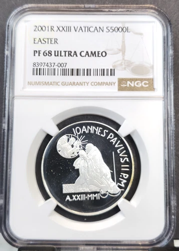 2001 VATICAN SILVER 5000 LIRE EASTER NGC PF 68 ULTRA CAMEO SCARCE GEM PROOF