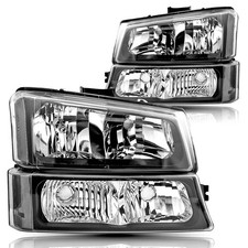 For 2003-2006 Chevy Silverado Avalanche Black Pair Headlights Bumper Lamps Lhrh