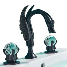 Black 8'' Widespread Waterfall Swan Bathroom Sink Faucet 3 Holes Basin Mixer Tap