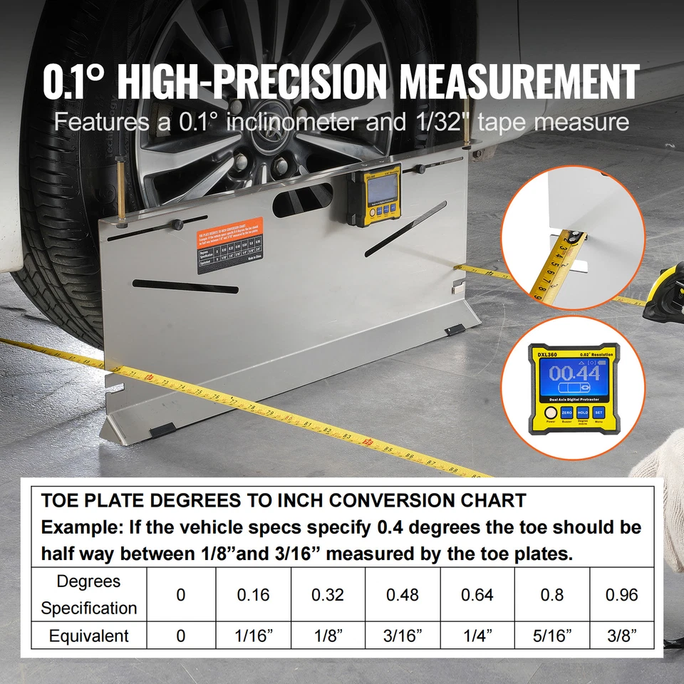 Wheel Alignment Tool Camber/Caster/Toe Gauge Toe Plates Measuring Tapes Foto 3 de 4