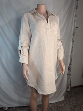 Size Medium Karen Kane Women’s Linen Roll Sleeve Shirt Dress Natural/ Oat Color 