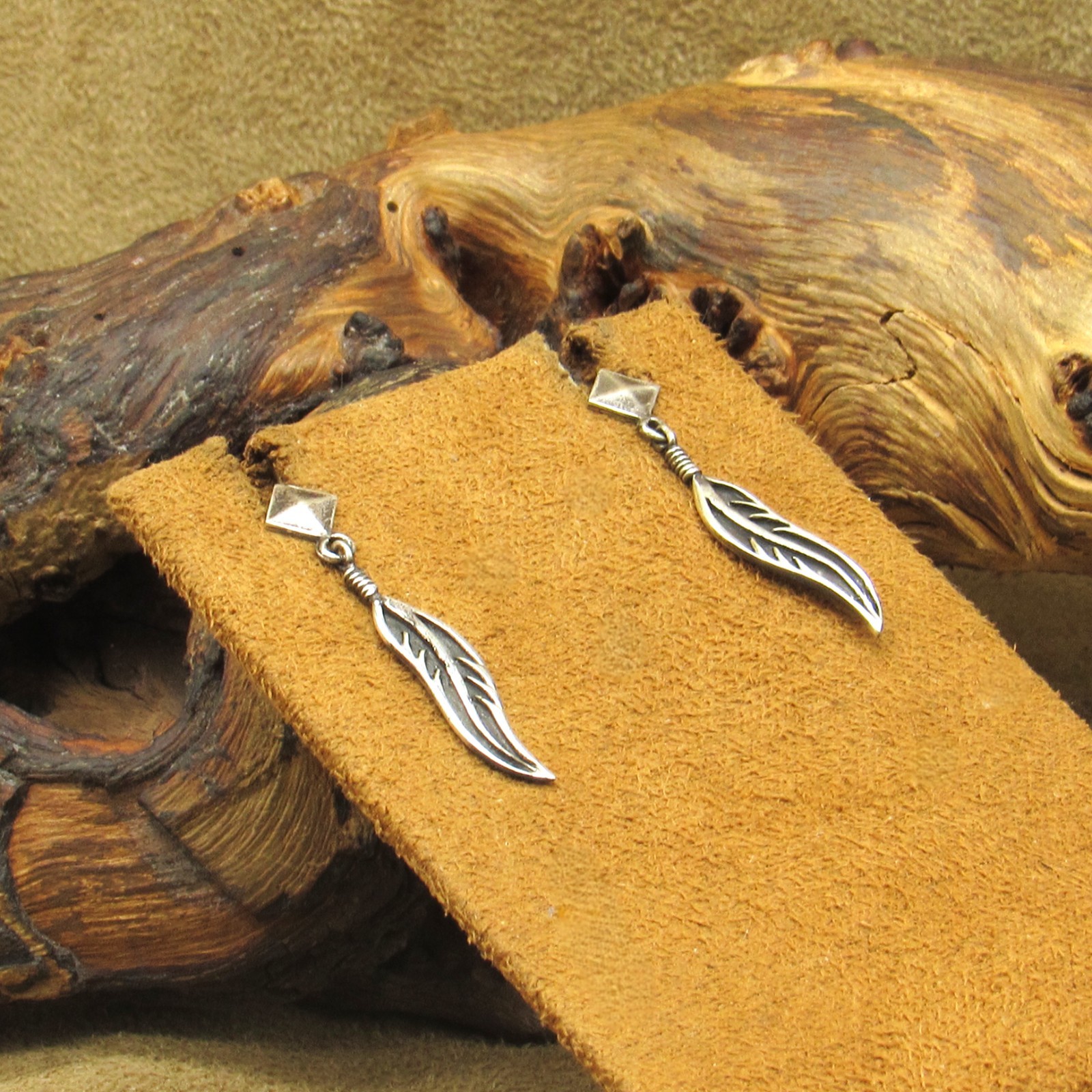Sterling Silver Overlay Post Dangle Feather Earri… - image 3