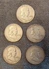 Lot of 5 Franklin 1952 half dollars-circulated-starting at half melt value