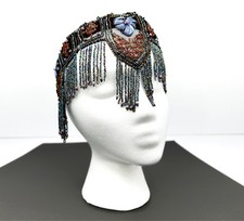 Vintage 1930s Egyptian Revival Beaded Flapper Headdress Velvet  Lace ORIGINAL