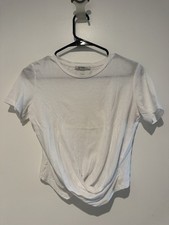 ZARA TRAFALUC White Crewneck Short Sleeve Twist Front Tee Blouse SIZE SMALL