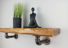 Aged Rustic Chunky Wooden Shelf 7" 9" Deep Solid Wood + Industrial Pipe Brackets