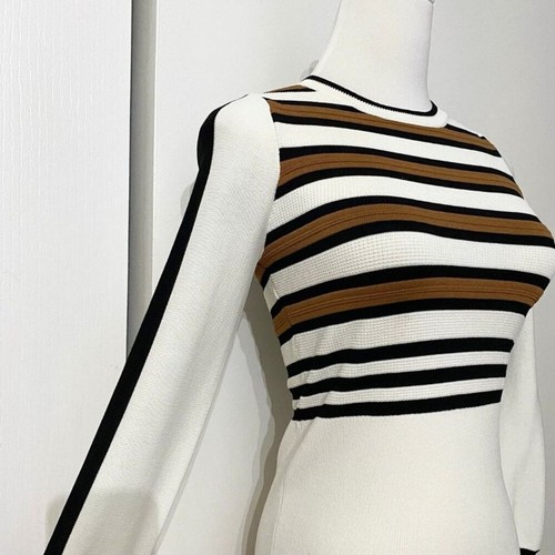 NWOT KAREN MILLEN BOLD STRIPE KNIT JUMPER IN IVORY WHITE BLACK & BROWN - XS - Picture 4 of 9